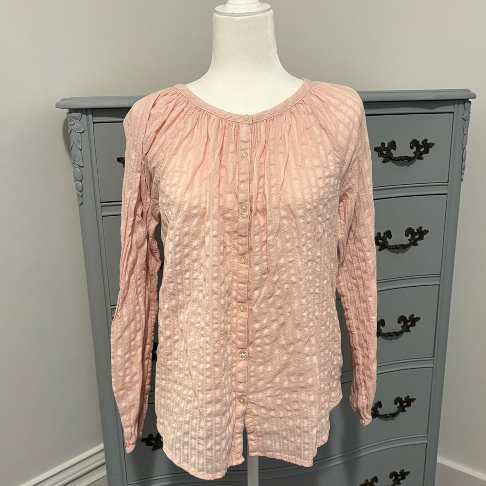 Chaps Pink Crinkle Button Down